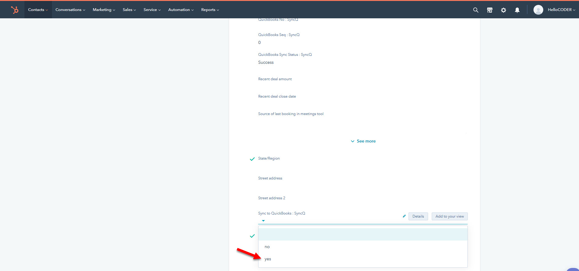Mark HubSpot record to sync to QuickBooks